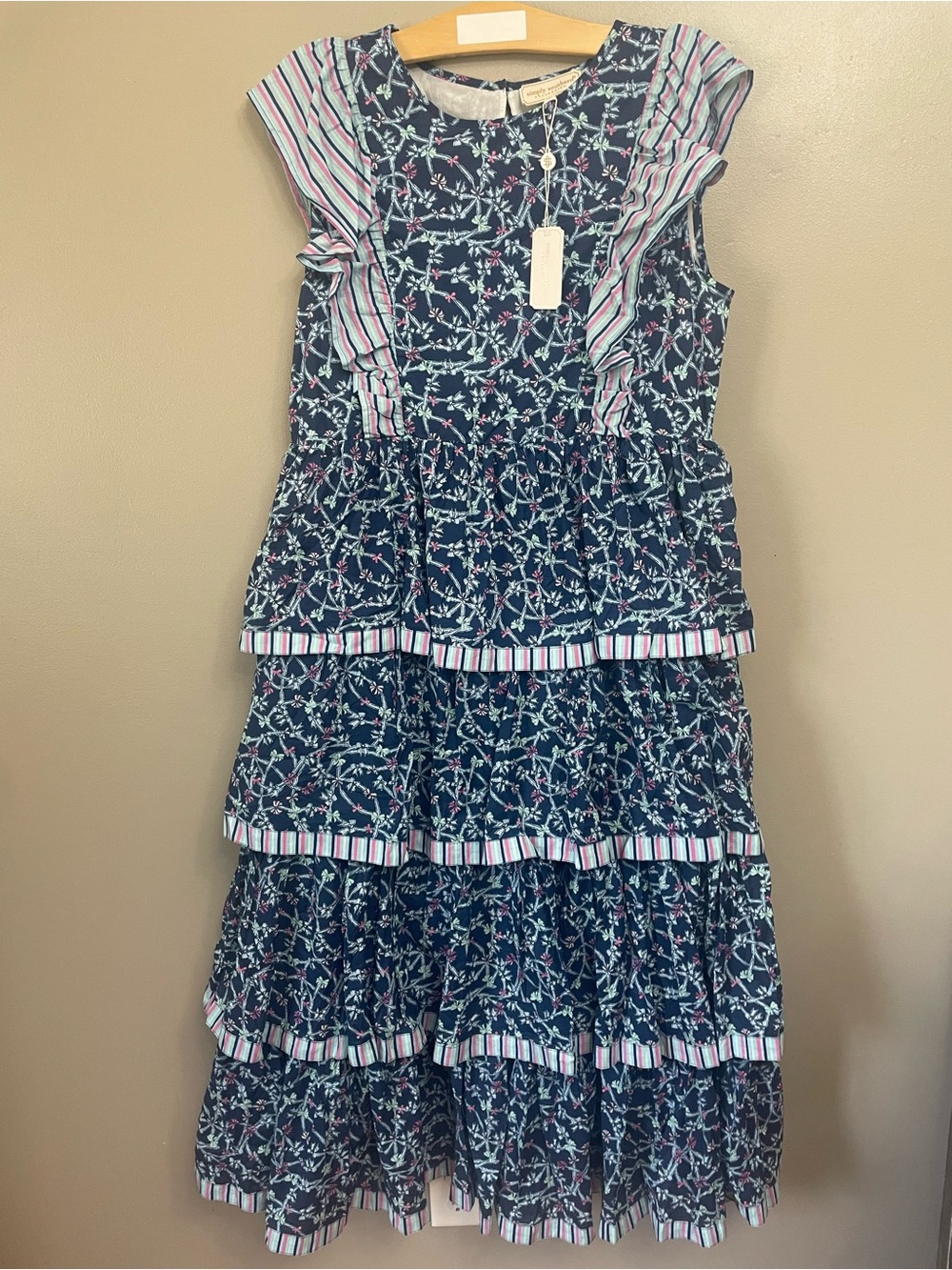 Simply Southern Navy Floral Tiered Ruffle Maxi Dress Modest Cottagecore NWT